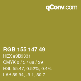 Color code: RGB 155 147 49 | qconv.com