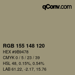 Color code: RGB 155 148 120 | qconv.com