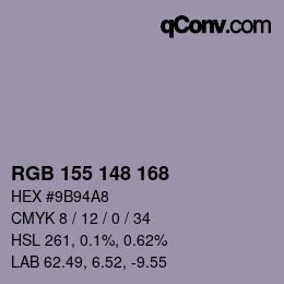 颜色代码: RGB 155 148 168 | qconv.com