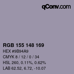 颜色代码: RGB 155 148 169 | qconv.com