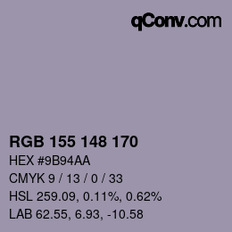 颜色代码: RGB 155 148 170 | qconv.com