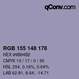颜色代码: RGB 155 148 178 | qconv.com