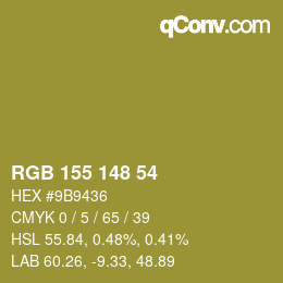 カラーコード: RGB 155 148 54 | qconv.com