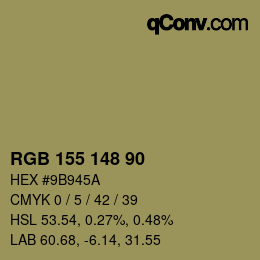 颜色代码: RGB 155 148 90 | qconv.com