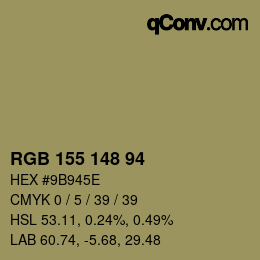 カラーコード: RGB 155 148 94 | qconv.com