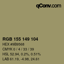 Color code: RGB 155 149 104 | qconv.com