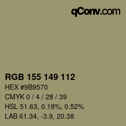 Color code: RGB 155 149 112 | qconv.com