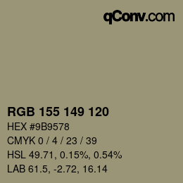 カラーコード: RGB 155 149 120 | qconv.com