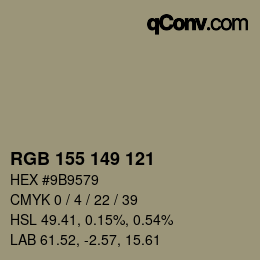 Color code: RGB 155 149 121 | qconv.com