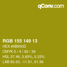 颜色代码: RGB 155 149 13 | qconv.com