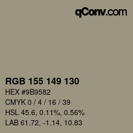 颜色代码: RGB 155 149 130 | qconv.com