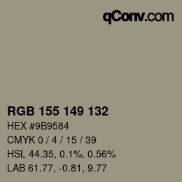 颜色代码: RGB 155 149 132 | qconv.com