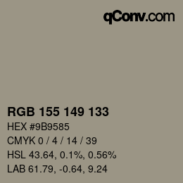 颜色代码: RGB 155 149 133 | qconv.com
