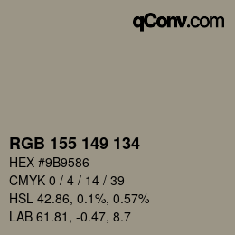 颜色代码: RGB 155 149 134 | qconv.com