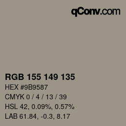 颜色代码: RGB 155 149 135 | qconv.com