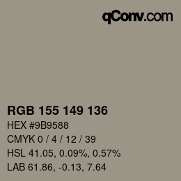 颜色代码: RGB 155 149 136 | qconv.com