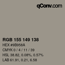 颜色代码: RGB 155 149 138 | qconv.com