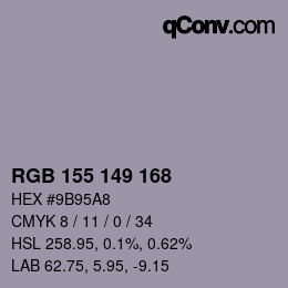 颜色代码: RGB 155 149 168 | qconv.com