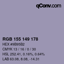 カラーコード: RGB 155 149 178 | qconv.com