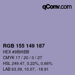 颜色代码: RGB 155 149 187 | qconv.com