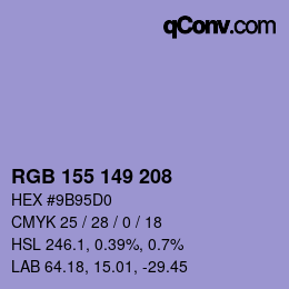 颜色代码: RGB 155 149 208 | qconv.com