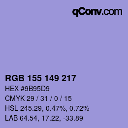 カラーコード: RGB 155 149 217 | qconv.com