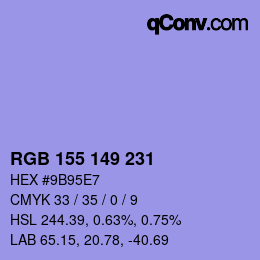 カラーコード: RGB 155 149 231 | qconv.com
