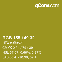 カラーコード: RGB 155 149 32 | qconv.com