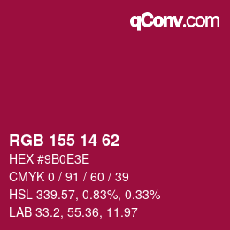颜色代码: RGB 155 14 62 | qconv.com