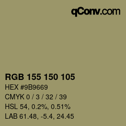 カラーコード: RGB 155 150 105 | qconv.com