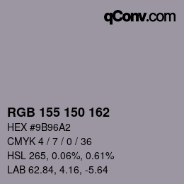 颜色代码: RGB 155 150 162 | qconv.com