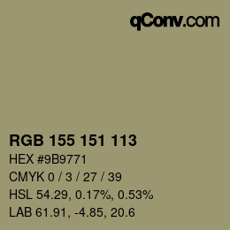 Color code: RGB 155 151 113 | qconv.com