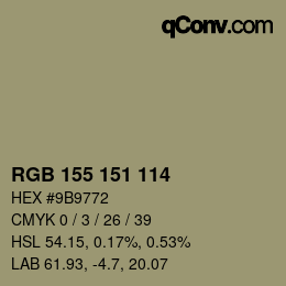 カラーコード: RGB 155 151 114 | qconv.com