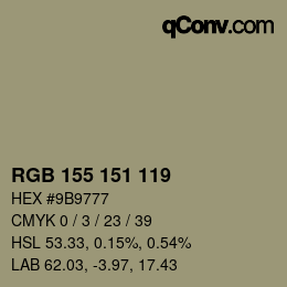カラーコード: RGB 155 151 119 | qconv.com