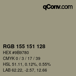 カラーコード: RGB 155 151 128 | qconv.com