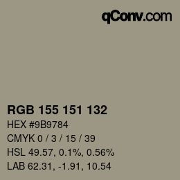 颜色代码: RGB 155 151 132 | qconv.com