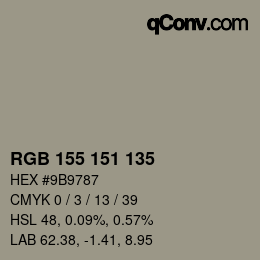 Color code: RGB 155 151 135 | qconv.com