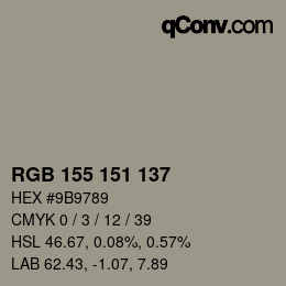 カラーコード: RGB 155 151 137 | qconv.com