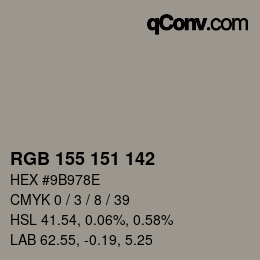 Color code: RGB 155 151 142 | qconv.com