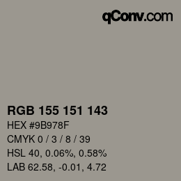 Color code: RGB 155 151 143 | qconv.com