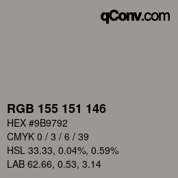 Color code: RGB 155 151 146 | qconv.com