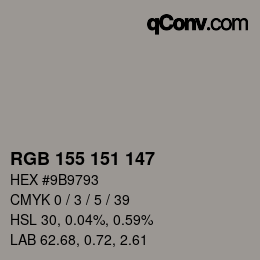 Color code: RGB 155 151 147 | qconv.com