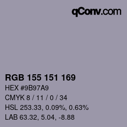 カラーコード: RGB 155 151 169 | qconv.com