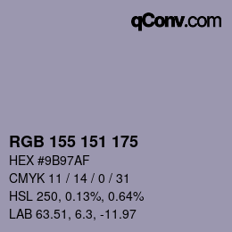 颜色代码: RGB 155 151 175 | qconv.com
