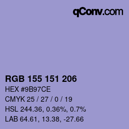 颜色代码: RGB 155 151 206 | qconv.com
