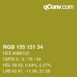 カラーコード: RGB 155 151 34 | qconv.com