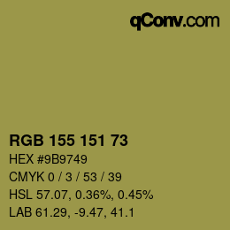 Color code: RGB 155 151 73 | qconv.com