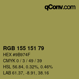 Color code: RGB 155 151 79 | qconv.com