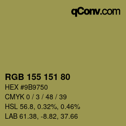 Color code: RGB 155 151 80 | qconv.com