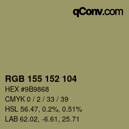 Color code: RGB 155 152 104 | qconv.com